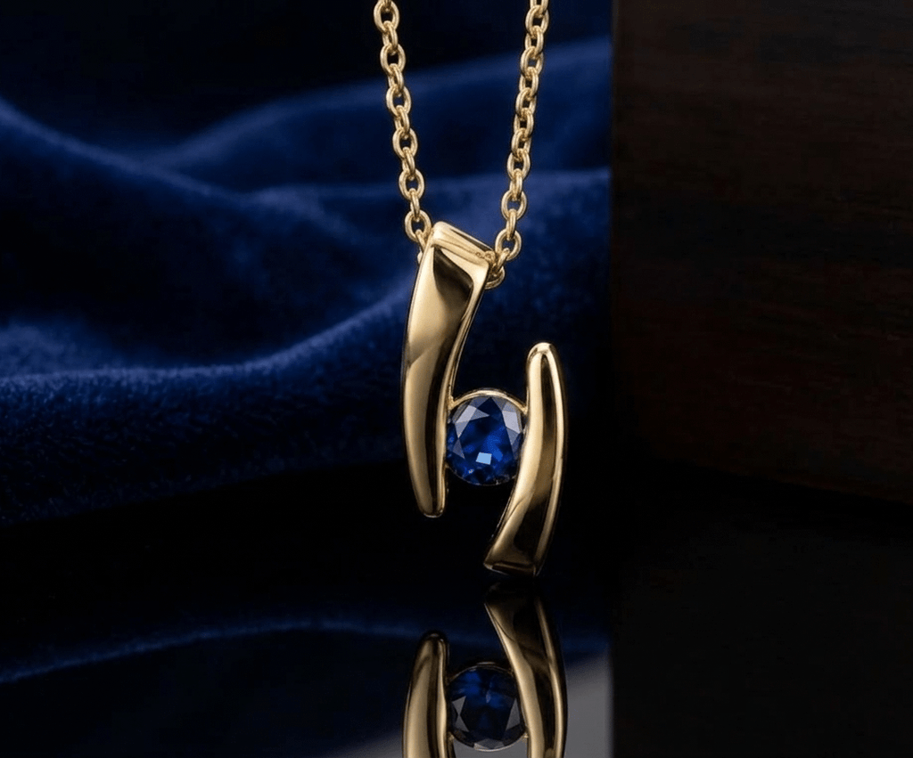Mặt dây Vàng Đá quý tự nhiên Blue Sapphire Pendant Necklace in 14K Yellow Gold by AME Jewellery