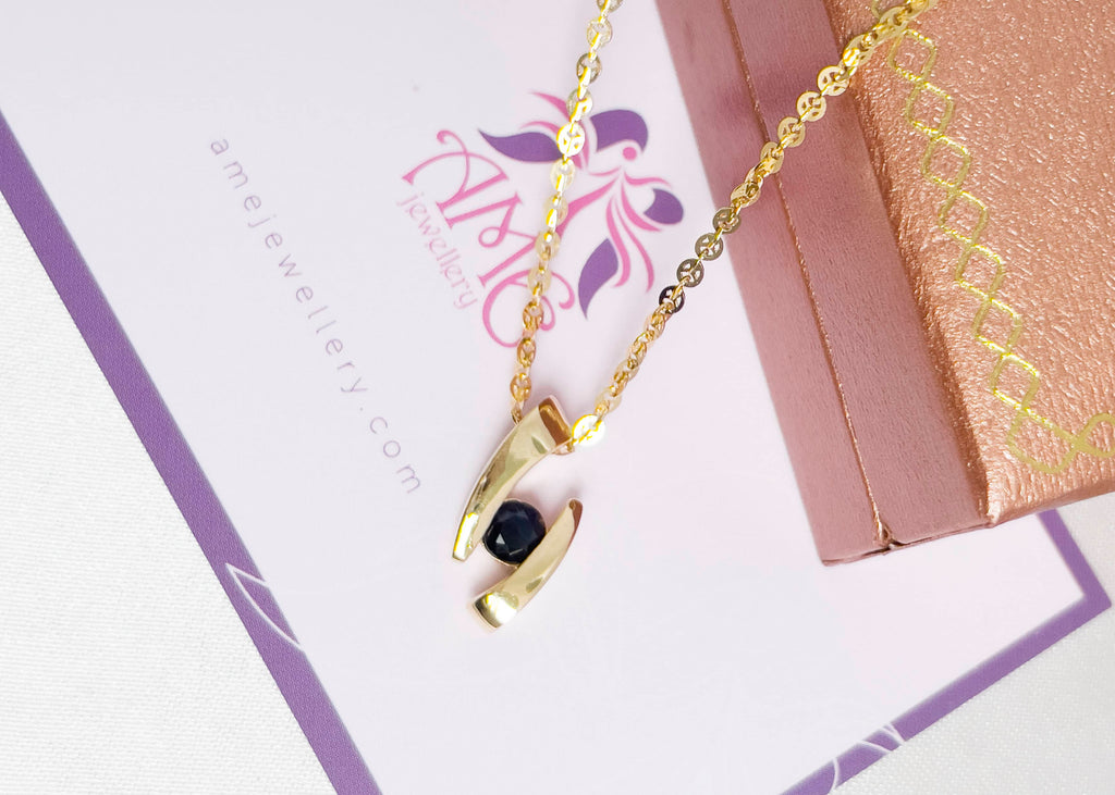 Mặt dây Vàng Đá quý tự nhiên Blue Sapphire Pendant Necklace in 14K Yellow Gold by AME Jewellery