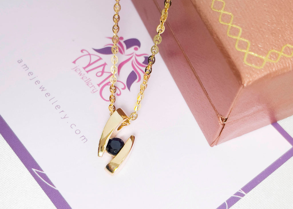 Mặt dây Vàng Đá quý tự nhiên Blue Sapphire Pendant Necklace in 14K Yellow Gold by AME Jewellery