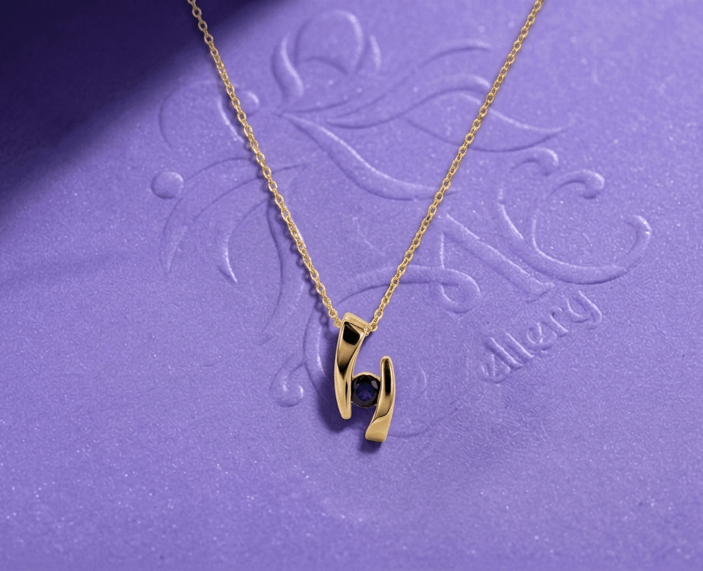 Mặt dây Vàng Đá quý tự nhiên Blue Sapphire Pendant Necklace in 14K Yellow Gold by AME Jewellery