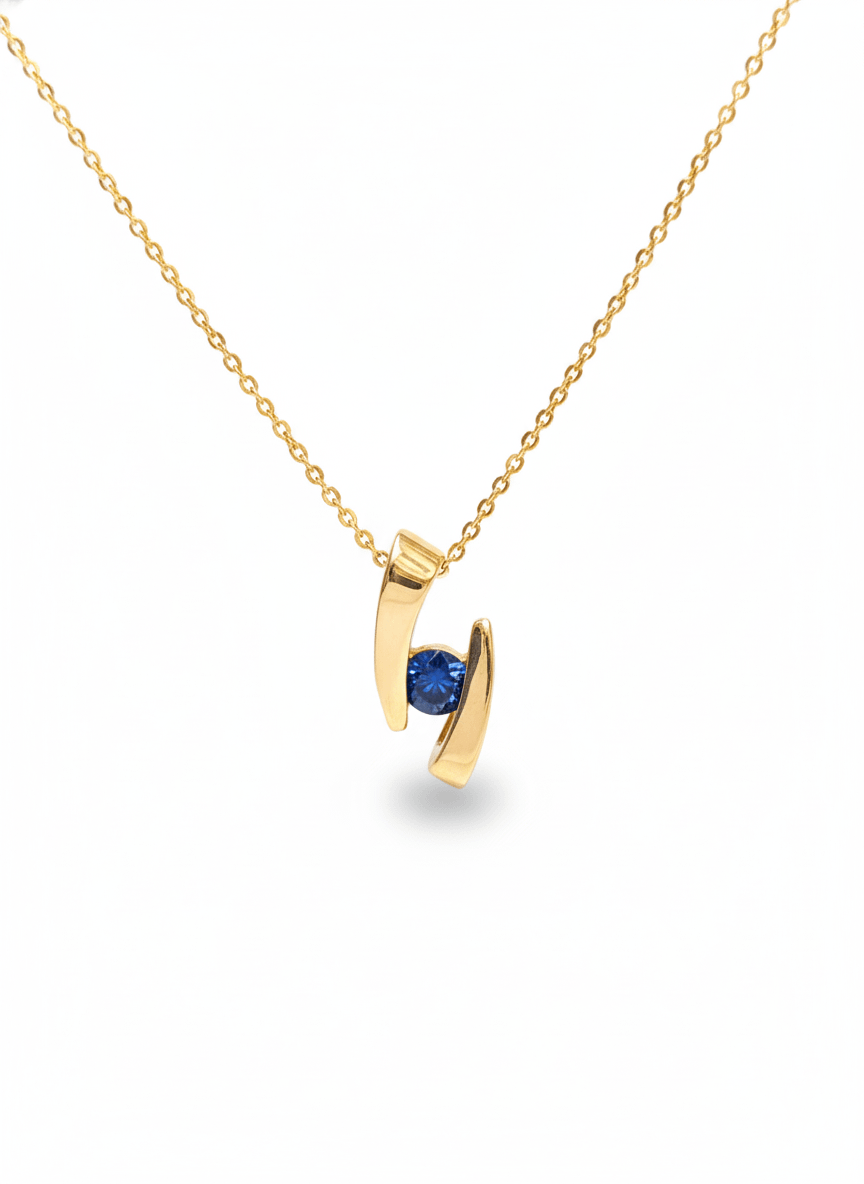 Mặt dây Vàng Đá quý tự nhiên Blue Sapphire Pendant Necklace in 14K Yellow Gold by AME Jewellery