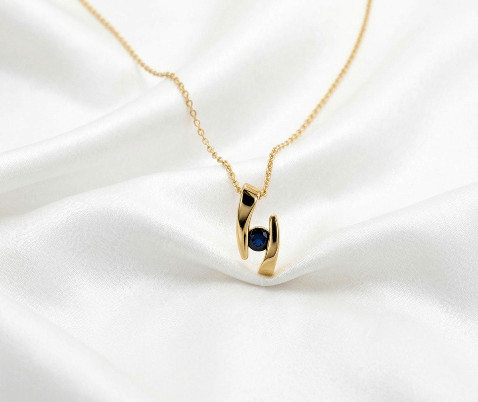 Mặt dây Vàng Đá quý tự nhiên Blue Sapphire Pendant Necklace in 14K Yellow Gold by AME Jewellery