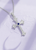 Mặt dây chuyền Thánh Giá Vàng trắng Đá quý tự nhiên Blue Sapphire Gothic Cross Pendant 14K White Gold by AME Jewellery