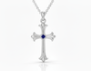 Mặt dây chuyền Thánh Giá Vàng trắng Đá quý tự nhiên Blue Sapphire Gothic Cross Pendant 14K White Gold by AME Jewellery