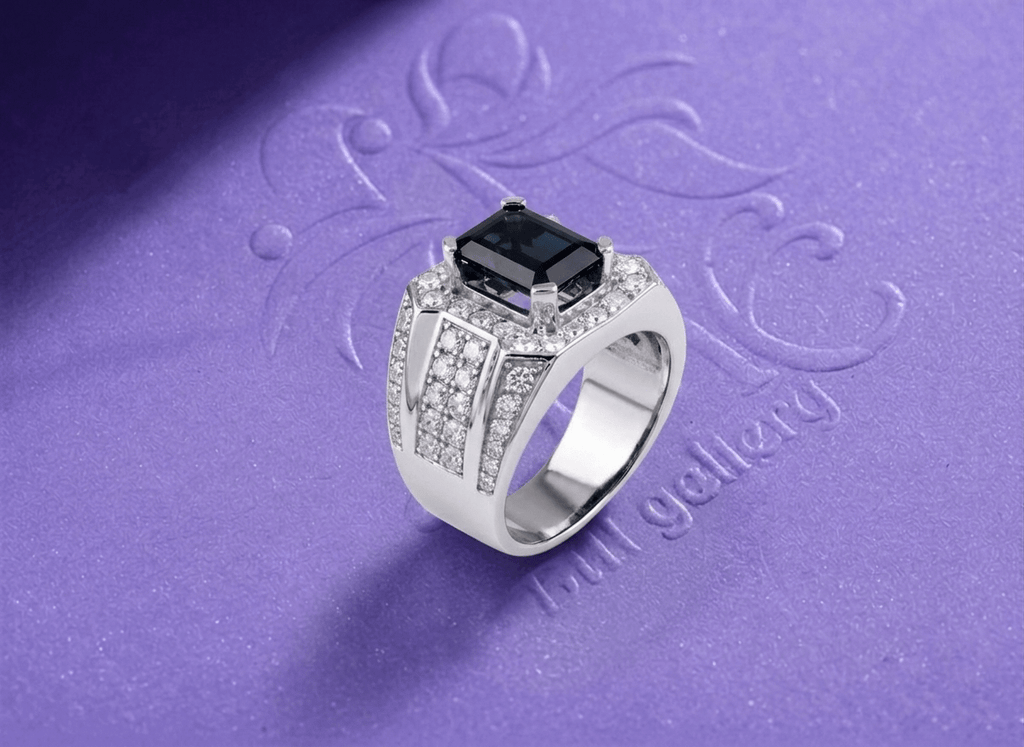 Make a bold and refined statement with this men's ring in sterling silver by AME Jewellery, featuring a natural rectangle-cut blue sapphire.