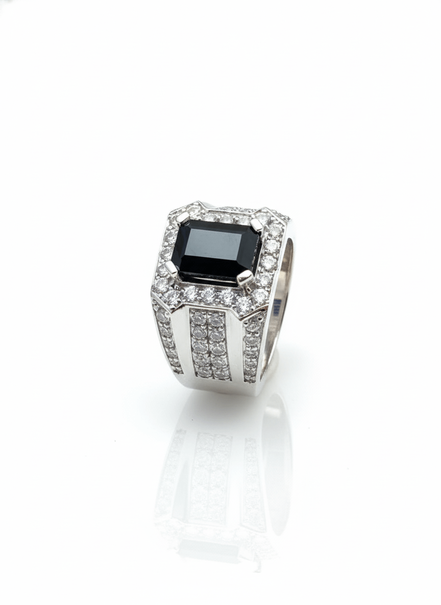 Nhẫn Nam Đá quý tự nhiên Blue Sapphire Men's Ring in Sterling Silver by AME Jewellery