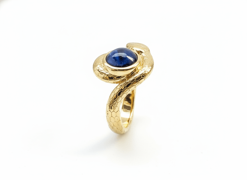 Nhẫn Rắn Vàng Đá quý tự nhiên Blue Sapphire Snake Ring in 14K Yellow Gold by AME Jewellery