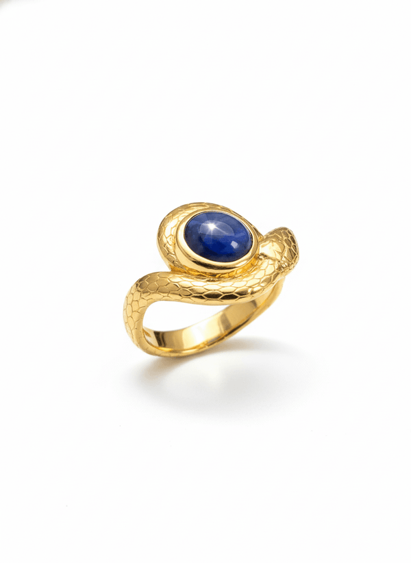 Nhẫn Rắn Vàng Đá quý tự nhiên Blue Sapphire Snake Ring in 14K Yellow Gold by AME Jewellery