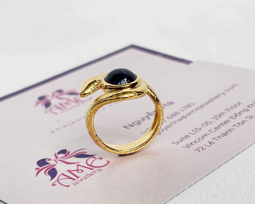 Nhẫn Rắn Vàng Đá quý tự nhiên Blue Sapphire Snake Ring in 14K Yellow Gold by AME Jewellery