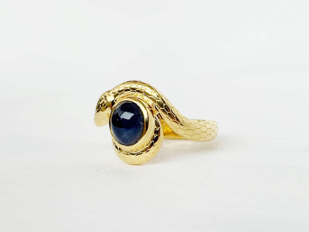 Nhẫn Rắn Vàng Đá quý tự nhiên Blue Sapphire Snake Ring in 14K Yellow Gold by AME Jewellery