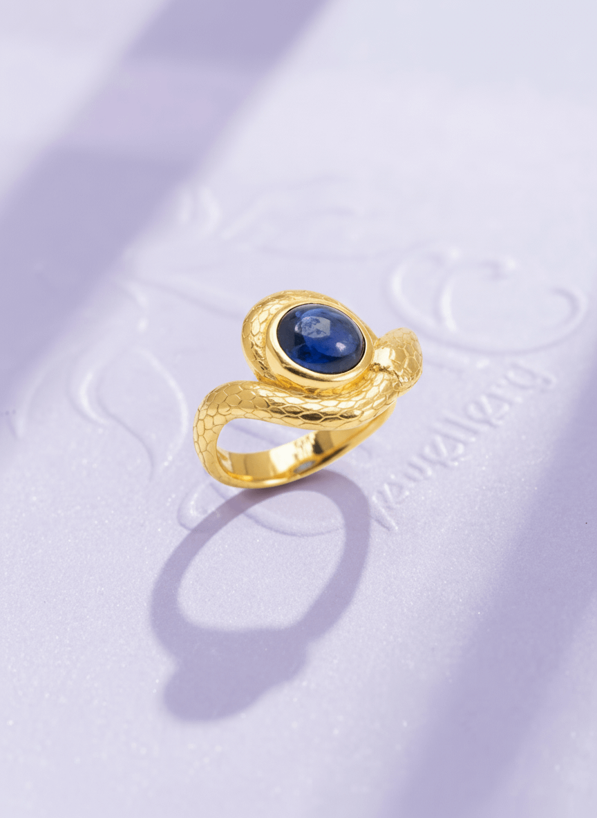 Nhẫn Rắn Vàng Đá quý tự nhiên Blue Sapphire Snake Ring in 14K Yellow Gold by AME Jewellery