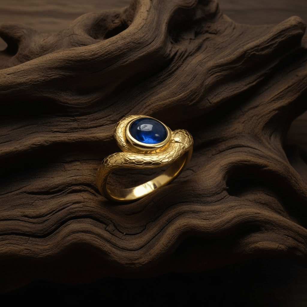 Nhẫn Rắn Vàng Đá quý tự nhiên Blue Sapphire Snake Ring in 14K Yellow Gold by AME Jewellery