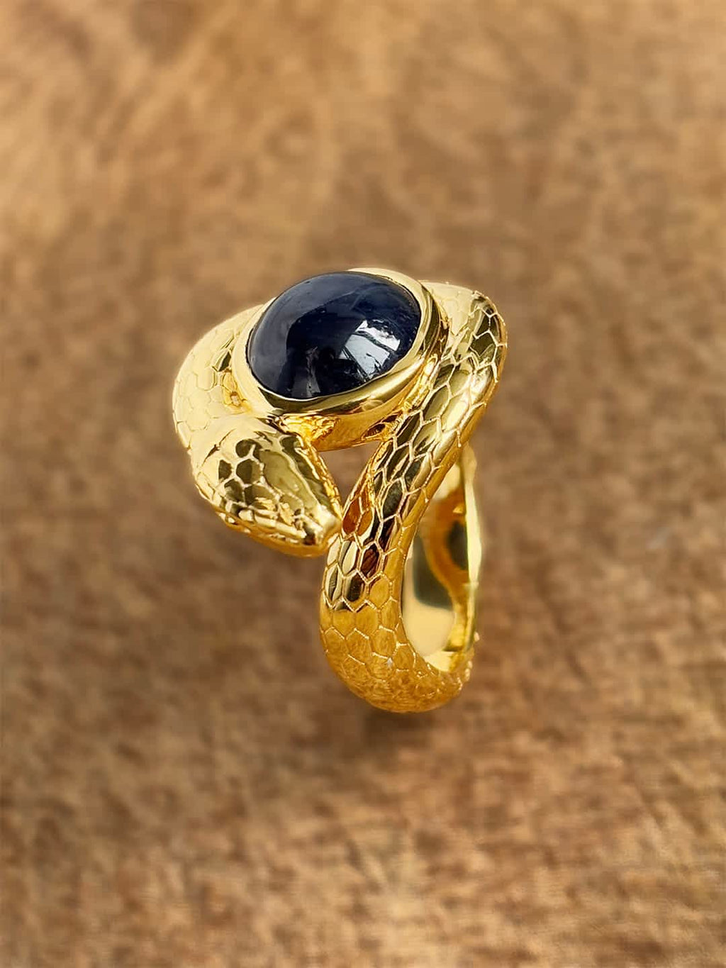 Nhẫn Rắn Vàng Đá quý tự nhiên Blue Sapphire Snake Ring in 14K Yellow Gold by AME Jewellery