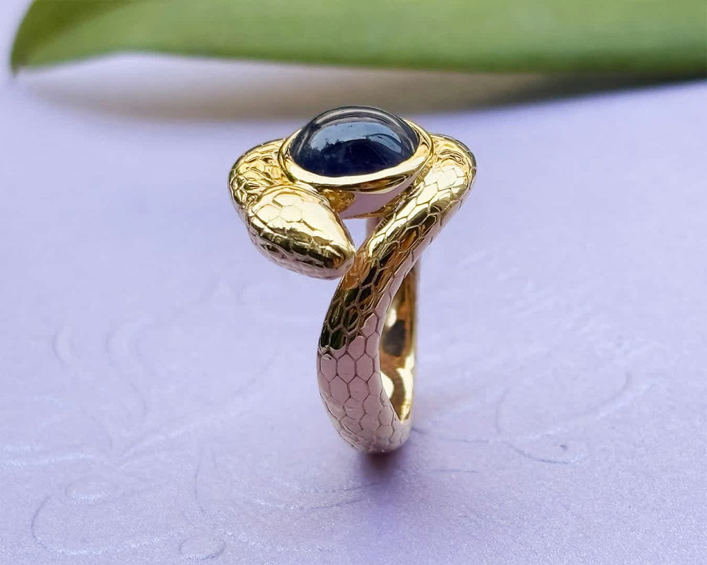 Nhẫn Rắn Vàng Đá quý tự nhiên Blue Sapphire Snake Ring in 14K Yellow Gold by AME Jewellery