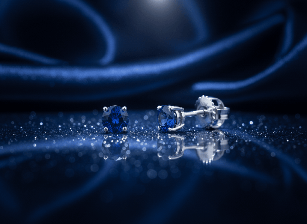 Natural Blue Sapphire and 10K White Gold Stud Earrings from AME Jewellery