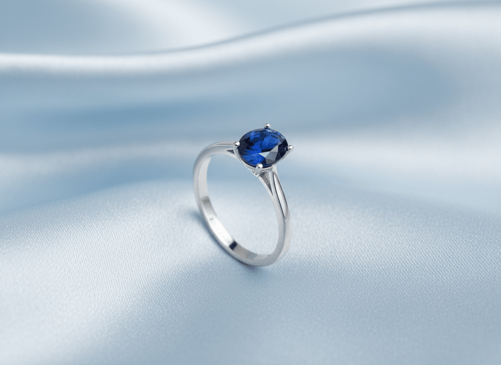 Nhẫn Vàng trắng Đá quý tự nhiên Oval Blue Sapphire Ring in White Gold by AME Jewellery