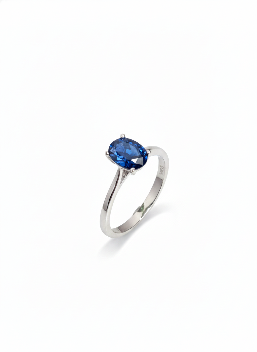 Nhẫn Vàng trắng Đá quý tự nhiên Oval Blue Sapphire Ring in White Gold by AME Jewellery