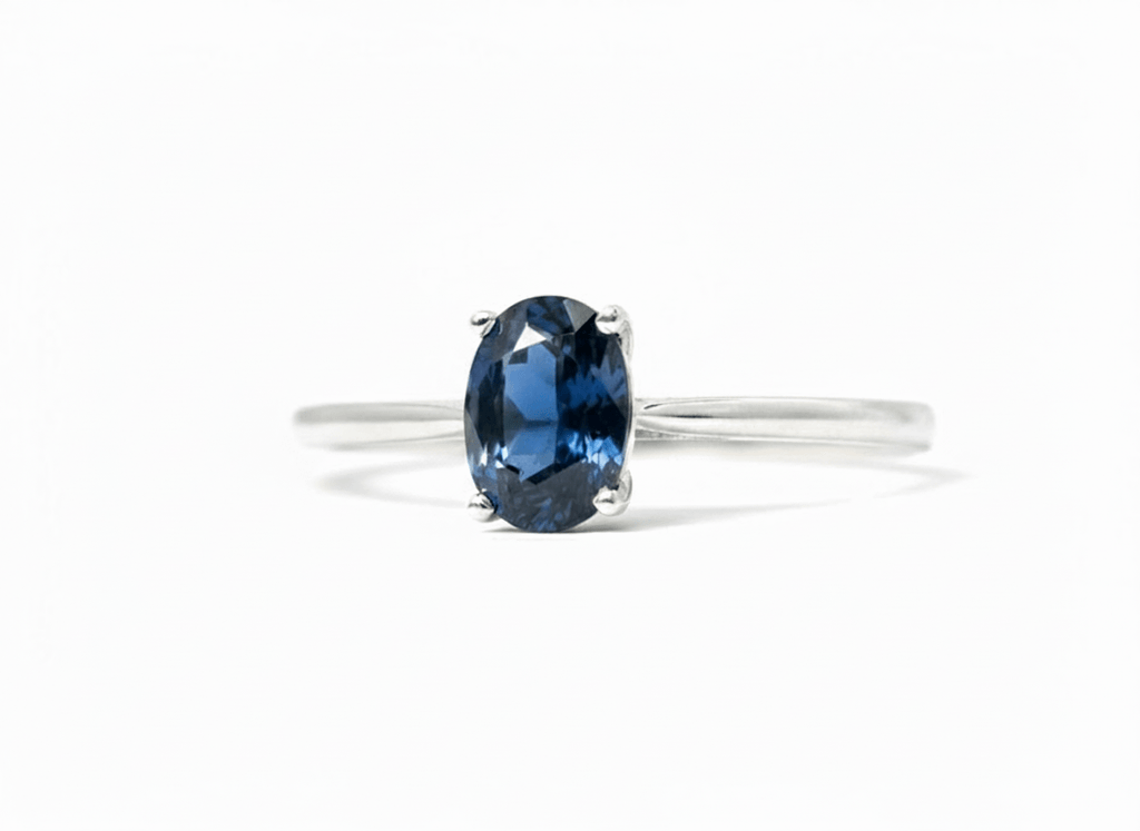 Nhẫn Vàng trắng Đá quý tự nhiên Oval Blue Sapphire Ring in White Gold by AME Jewellery