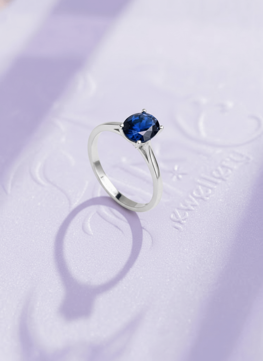 Nhẫn Vàng trắng Đá quý tự nhiên Oval Blue Sapphire Ring in White Gold by AME Jewellery