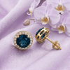 Natural London Blue Topaz Halo Earrings in 14K Yellow Gold - AME Jewellery