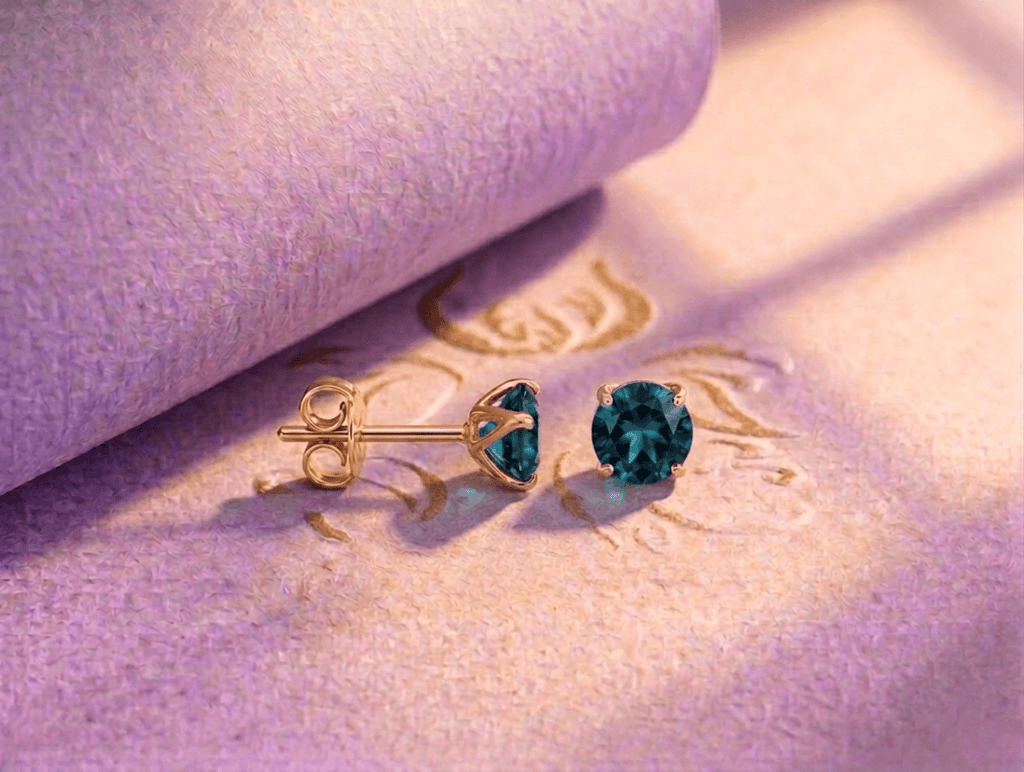 Natural London Blue Topaz 4-Prong Earrings in 14K Yellow Gold by AME Jewellery