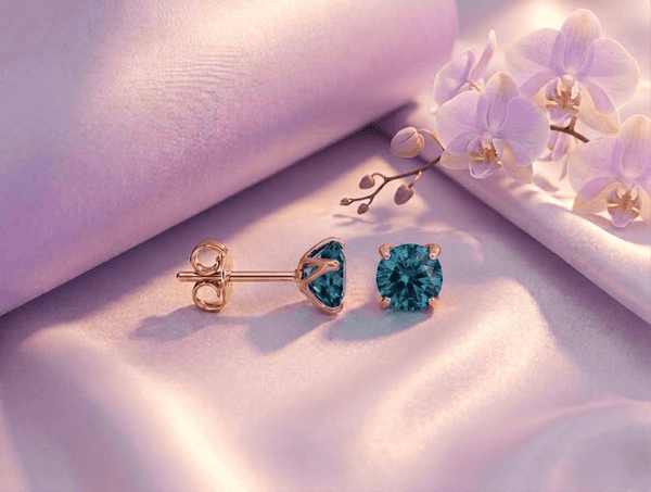 Natural London Blue Topaz 4-Prong Earrings in 14K Yellow Gold by AME Jewellery