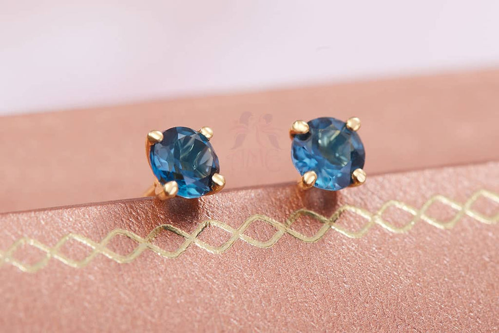London Blue Topaz 4-Prong Earrings 14K Yellow Gold | AME Jewellery