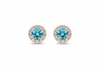 Bông tai Vàng Đá quý tự nhiên Blue Topaz Halo Earrings 14K Yellow Gold | AME Jewellery