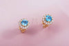 Natural Blue Topaz Halo Earrings 14K Yellow Gold | AME Jewellery