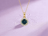 Mặt dây chuyền vàng đá quý tự nhiên Natural London Blue Topaz Halo Pendant Necklace in 14K Yellow Gold by AME Jewellery