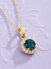 Mặt dây chuyền vàng đá quý tự nhiên Natural London Blue Topaz Halo Pendant Necklace in 14K Yellow Gold by AME Jewellery