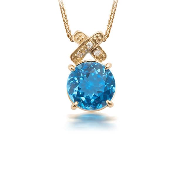 Mặt dây chuyền Vàng Đá quý tự nhiên Blue Topaz Bowtie Gold Pendant Necklace in 14K yellow Gold by AME Jewellery