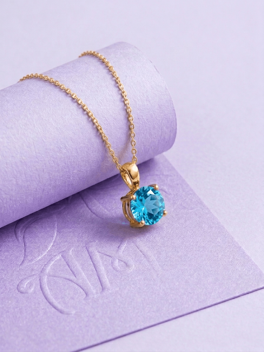 Natural Blue Topaz Pendant Necklace in 14K Yellow Gold by AME Jewellery