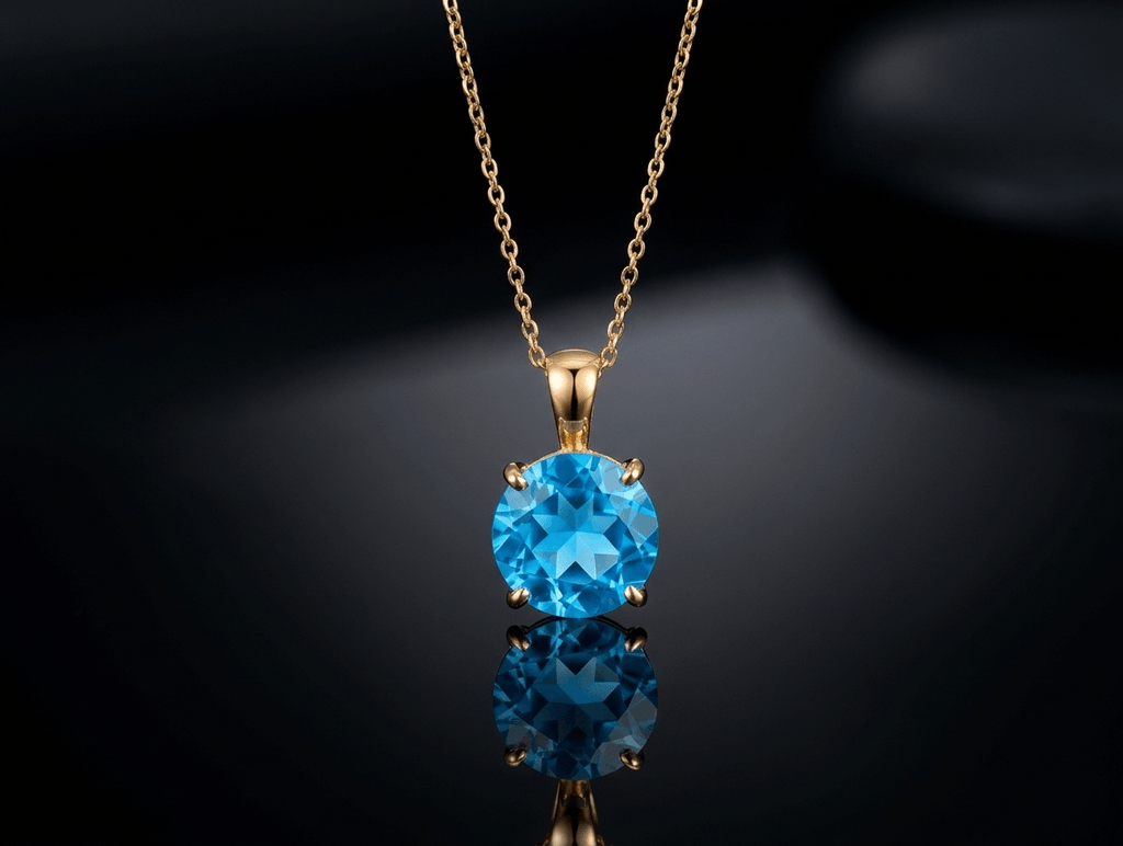 Mặt dây chuyền Vàng 14K Đá quý tự nhiên Blue Topaz của AME Jewellery.