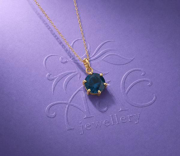 Natural London Blue Topaz Pendant Necklace in 14K Yellow Gold by AME Jewellery