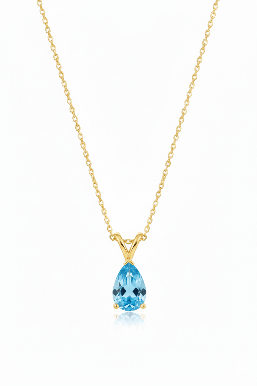 Mặt dây chuyền Vàng Đá quý thiên nhiên Pear Blue Topaz Pendant Necklace in 14K Yellow Gold by AME Jewellery