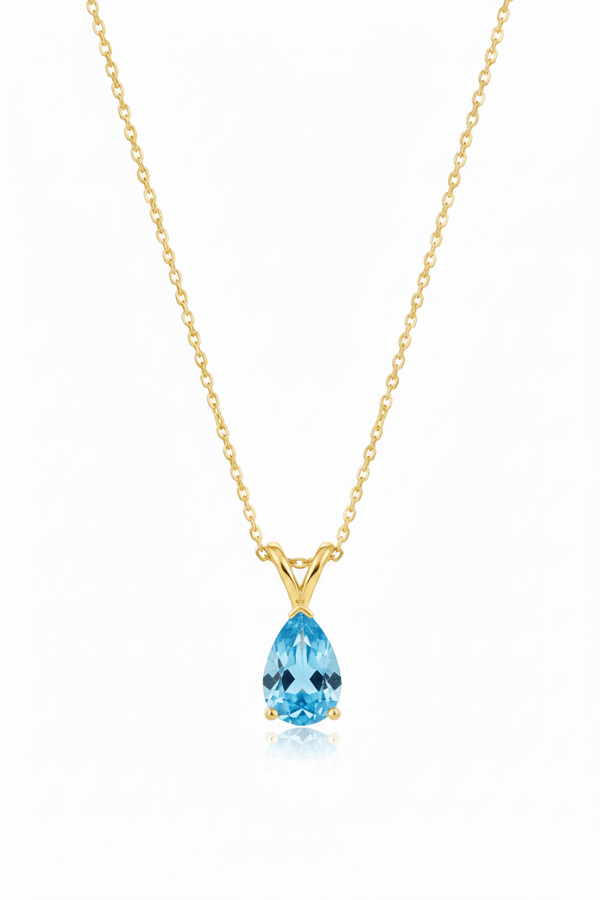 Mặt dây chuyền Vàng Đá quý thiên nhiên Pear Blue Topaz Pendant Necklace in 14K Yellow Gold by AME Jewellery