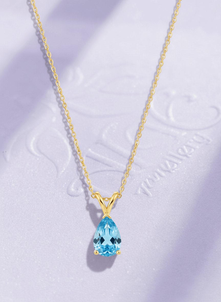 Mặt dây chuyền Vàng Đá quý thiên nhiên Pear Blue Topaz Pendant Necklace in 14K Yellow Gold by AME Jewellery