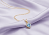 Mặt dây chuyền Vàng Đá quý tự nhiên Blue Topaz Halo Heart Pendant in 14K Yellow Gold by AME Jewellery