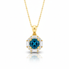 Mặt dây chuyền Vàng Đá quý tự nhiên London Blue Topaz Octagon Halo Pendant 14K Yellow Gold by AME Jewellery