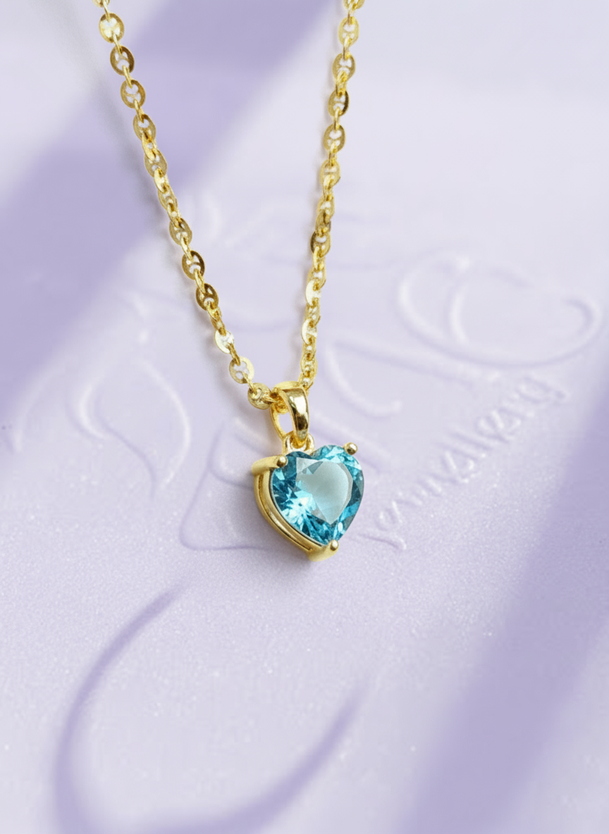 Mặt dây Vàng 14K Đá quý tự nhiên Heart-cut Blue Topaz Gold Pendant Necklace by AME Jewellery