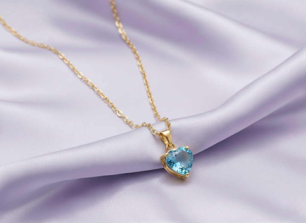 Mặt dây Vàng 14K Đá quý tự nhiên Heart-cut Blue Topaz Gold Pendant Necklace by AME Jewellery