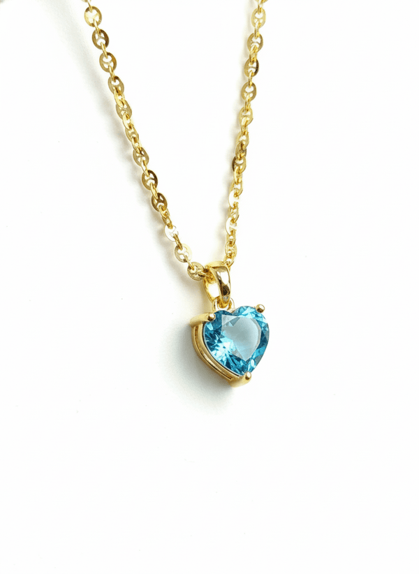 Mặt dây Vàng 14K Đá quý tự nhiên Heart-cut Blue Topaz Gold Pendant Necklace by AME Jewellery