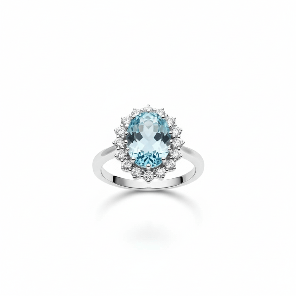 Nhẫn nữ Vàng trắng Đá quý tự nhiên Oval Blue Topaz Ring in 14K White Gold by AME Jewellery