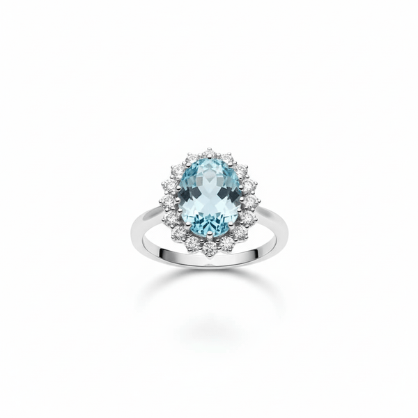 Nhẫn nữ Vàng trắng Đá quý tự nhiên Oval Blue Topaz Ring in 14K White Gold by AME Jewellery
