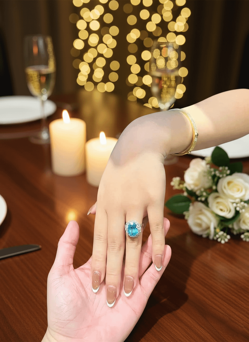 Nhẫn nữ Vàng trắng Đá quý tự nhiên Oval Blue Topaz Ring in 14K White Gold by AME Jewellery