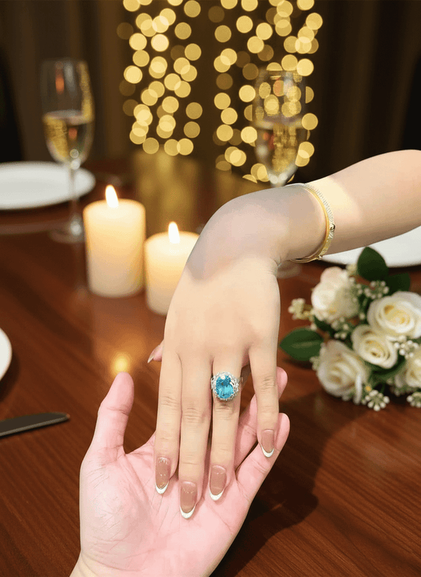 Nhẫn nữ Vàng trắng Đá quý tự nhiên Oval Blue Topaz Ring in 14K White Gold by AME Jewellery