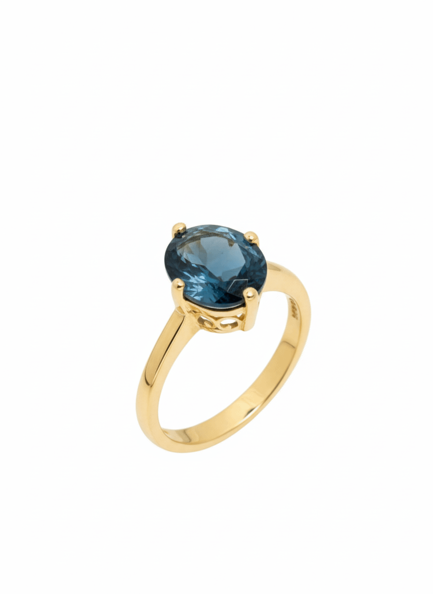 Nhẫn vàng Đá quý tự nhiên Natural Oval London Blue Topaz Ring in 14K Yellow Gold by AME Jewellery