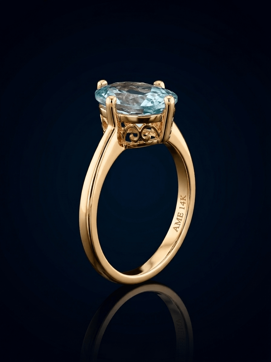 Nhẫn vàng Đá quý tự nhiên Natural Oval London Blue Topaz Ring in 14K Yellow Gold by AME Jewellery