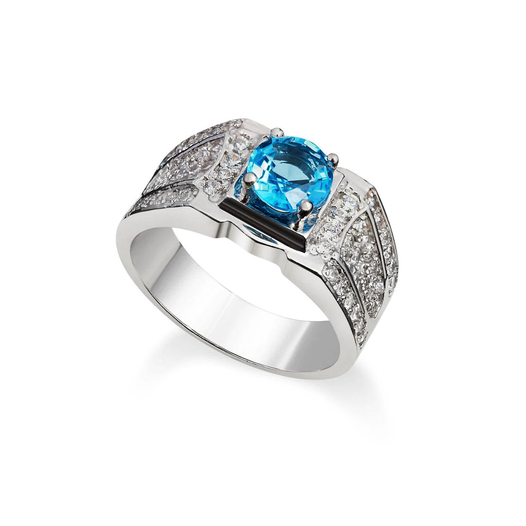 Nhẫn Nam Đá quý tự nhiên Blue Topaz Men's Ring in Sterling Silver by AME Jewellery
